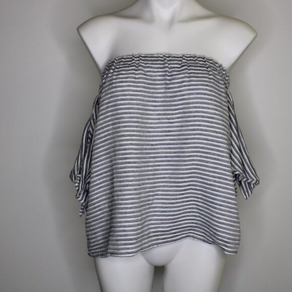 Ash & Ember Blue and White Stripe Off Shoulder Top - Picture 2 of 7